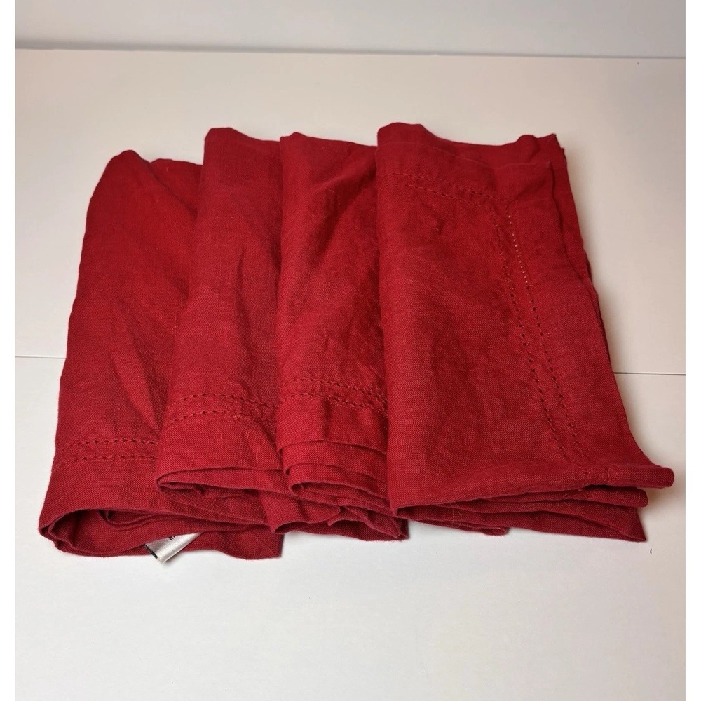 Williams Sonoma Wine  Linen Napkins Set of 4 Hemstitch 100% Linen